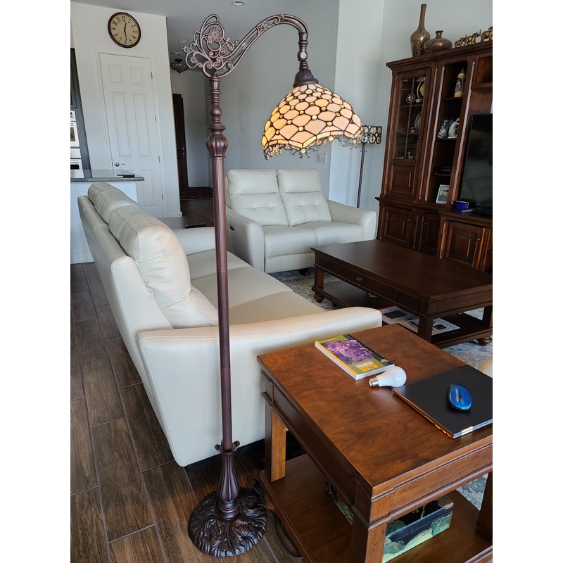62" Brown Traditional Shaped Floor Lamp With White Tiffany Glass Bowl Shade By Homeroots