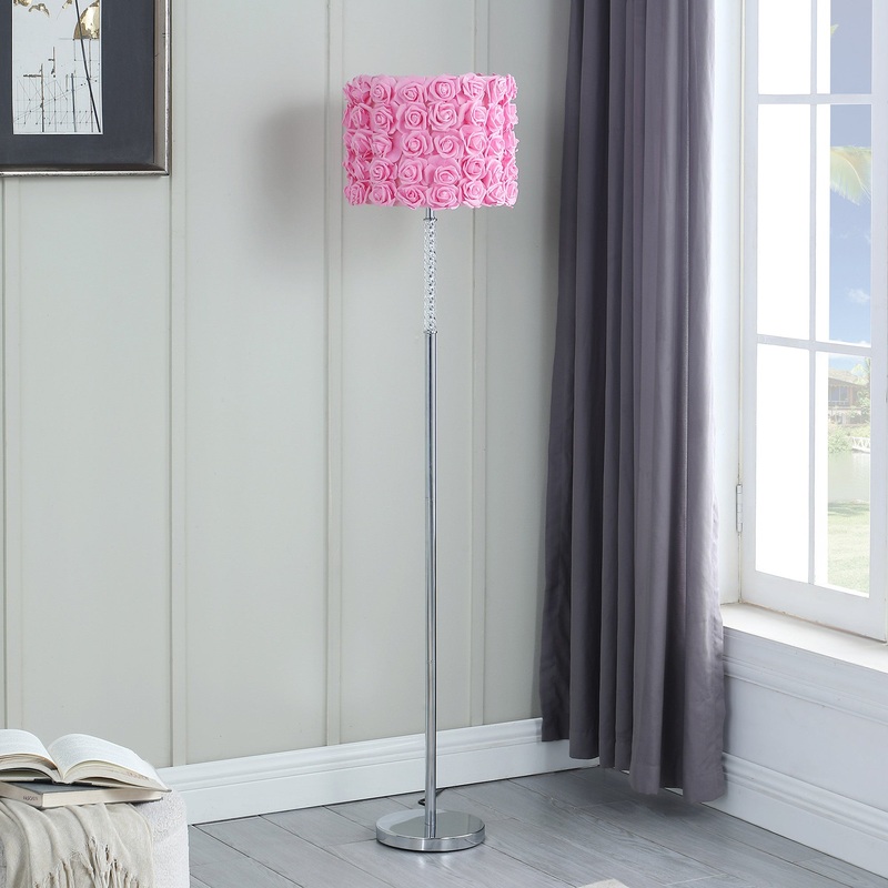 63" Steel Traditional Shaped Floor Lamp With Pink Drum Shade By Homeroots