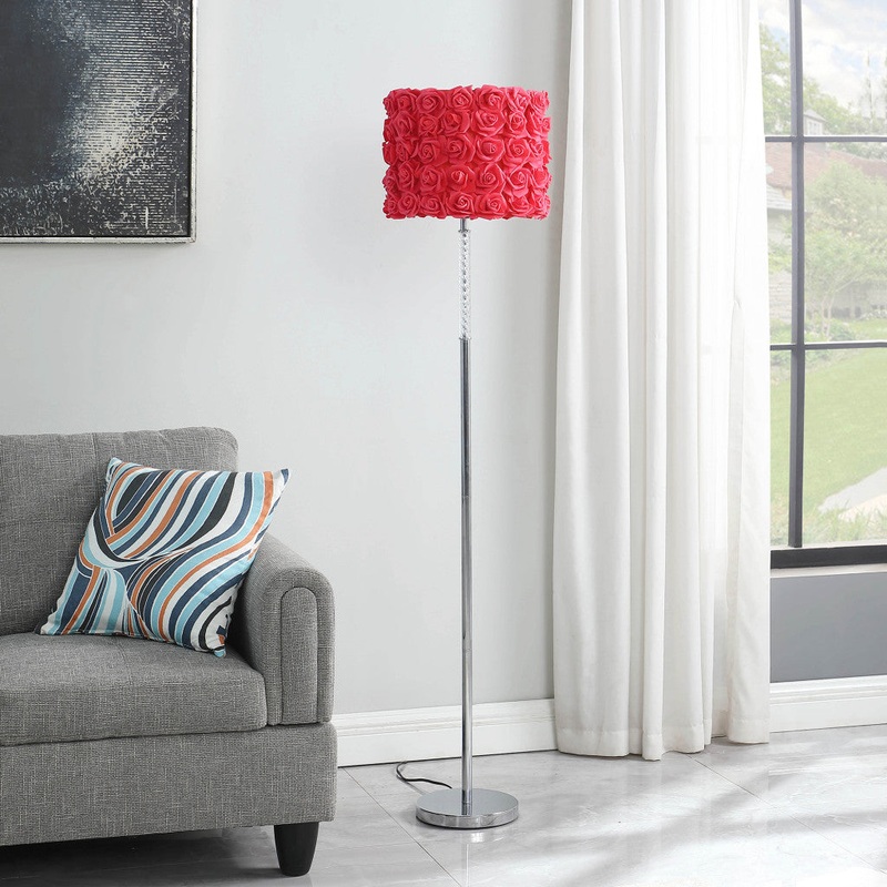 63" Steel Traditional Shaped Floor Lamp With Red Drum Shade By Homeroots