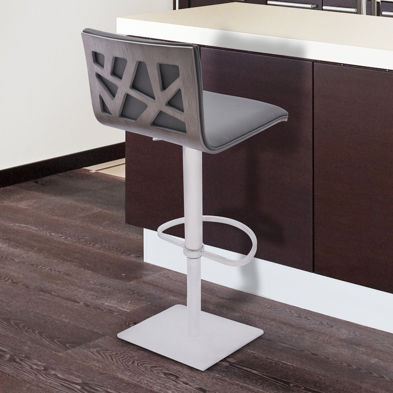 Adjustable Grey Faux Leather Walnut and Stainless Swivel Bar Stool By Homeroots