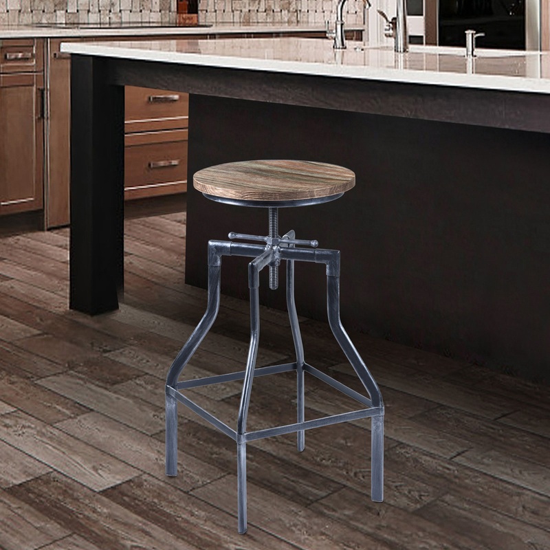 Adjustable Industrial Pine Wood Swivel Bar Stool By Homeroots