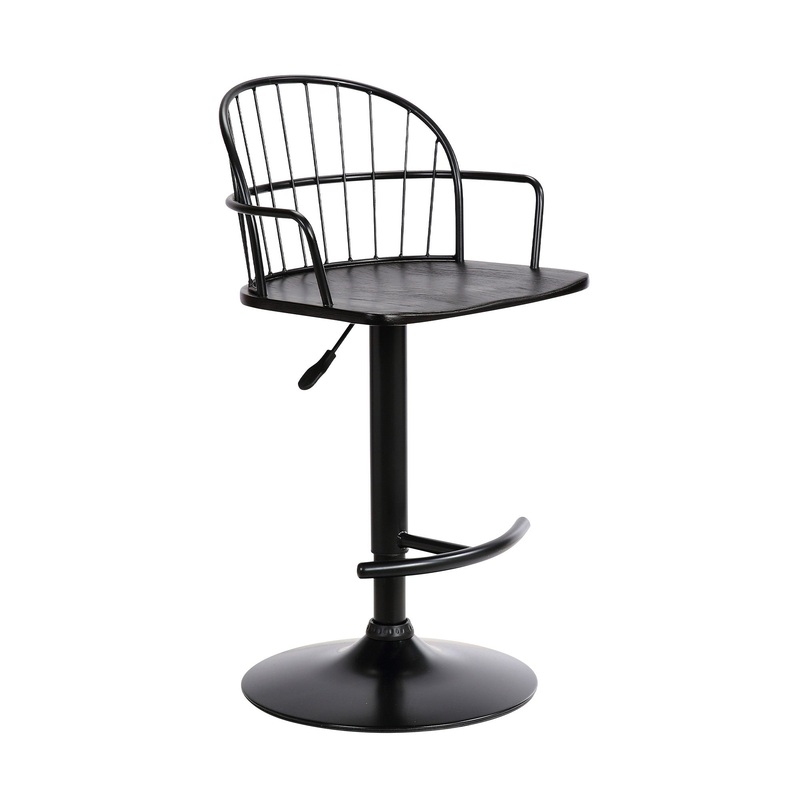 Black Wood and Metal Adjustable Curve Back Bar Stool By Homeroots