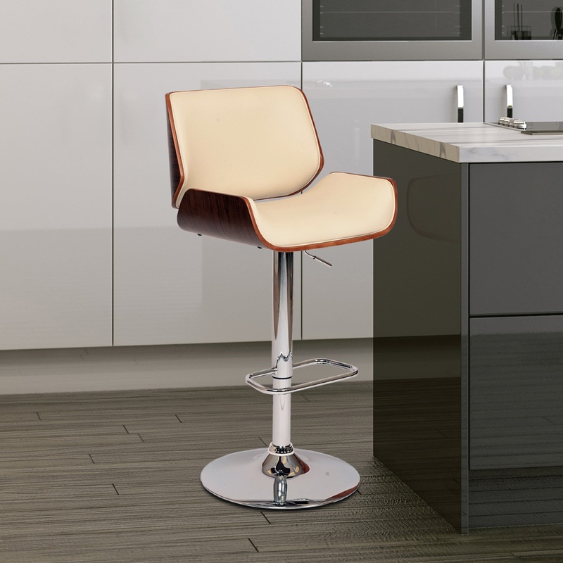 Cream Upholstered Chrome Base Adjustable Bar Stool By Homeroots