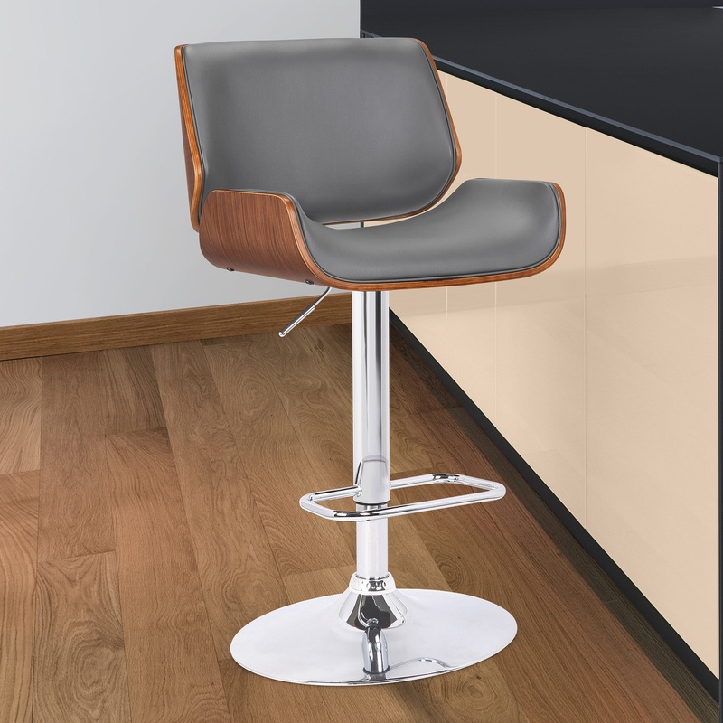 Gray Upholstered Chrome Base Adjustable Bar Stool By Homeroots