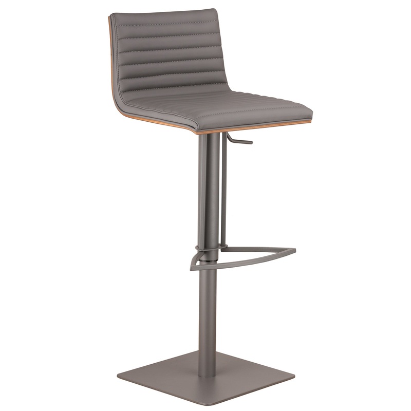 Grey Faux Leather Armless Swivel Bar Stool with Grey Metal Base By Homeroots