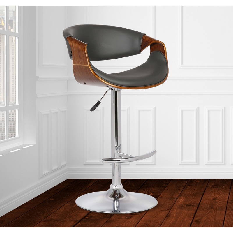 Mod Adjustable Grey Faux Leather Swivel Bar Stool By Homeroots