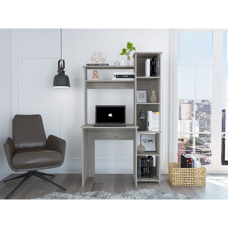 Modern Light Gray Office Desk with Storage Cabinet By Homeroots