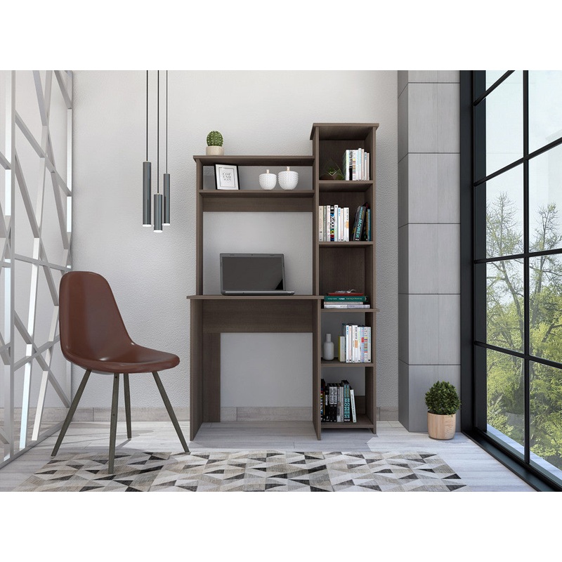 Modern Smokey Oak Office Desk with Storage Cabinet By Homeroots