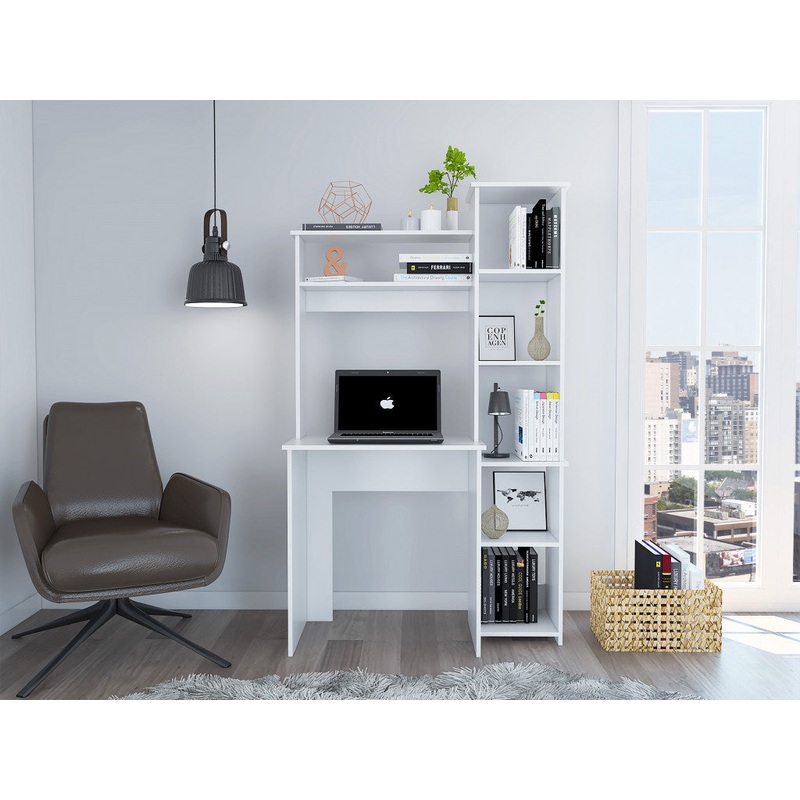Modern White Office Desk with Storage Cabinet By Homeroots
