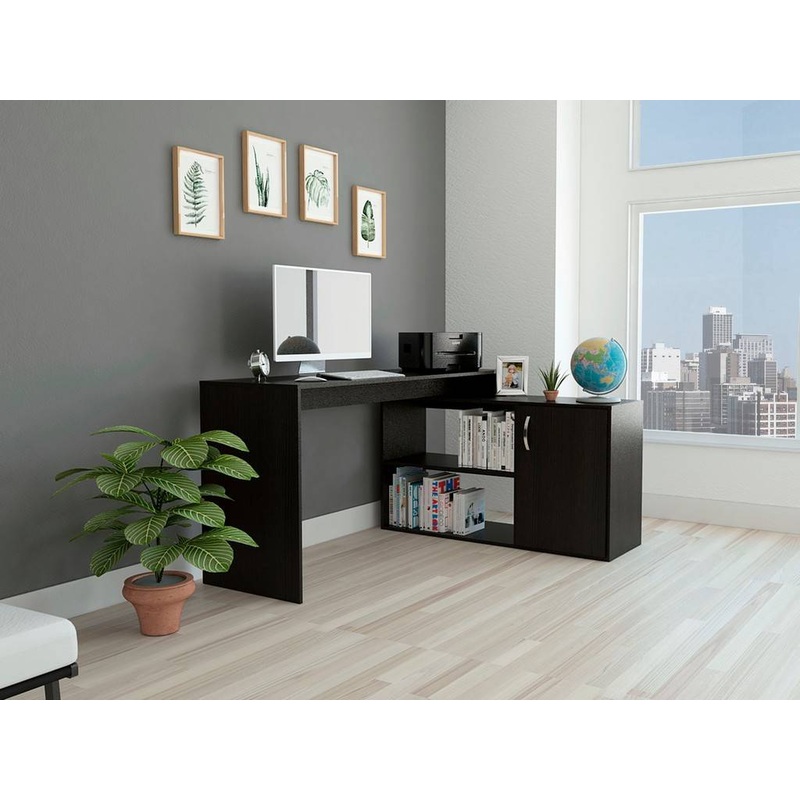 Sleek Black Wengue L Shape Office Desk By Homeroots