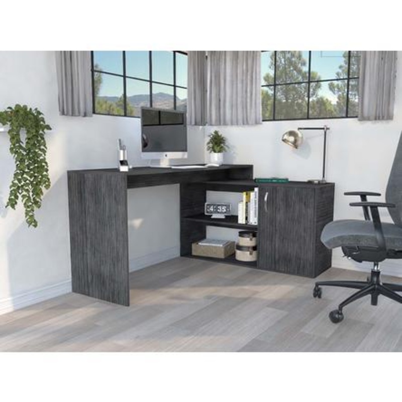 Sleek Smokey Oak L Shape Office Desk By Homeroots