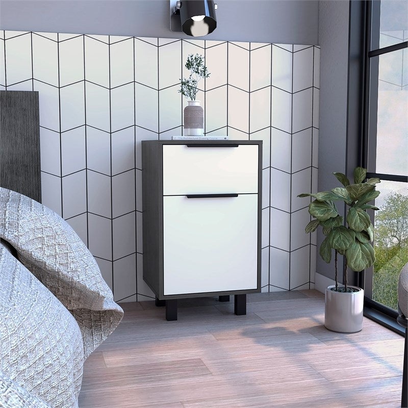 Stylish and Contemporary Smokey Oak and White Bedroom Nightstand By Homeroots