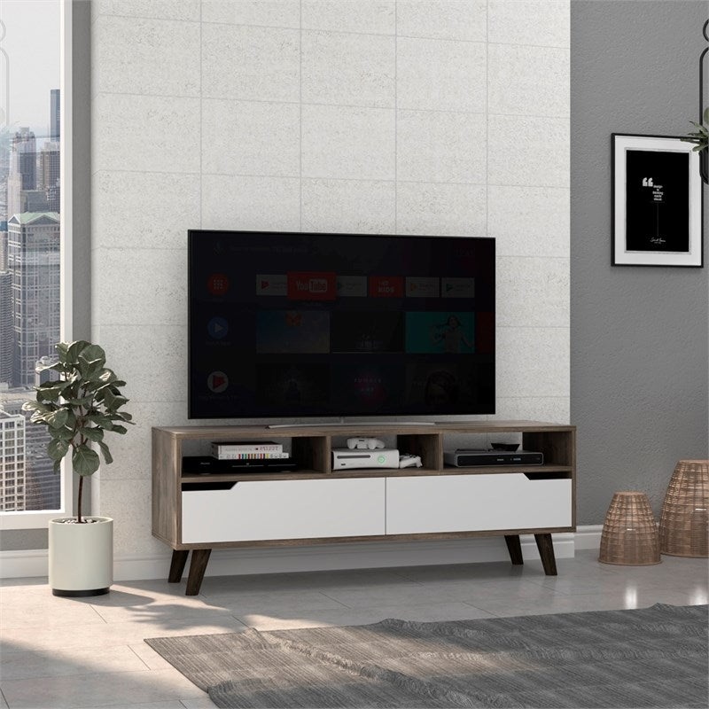 Stylish Dark Walnut and White Television Stand By Homeroots