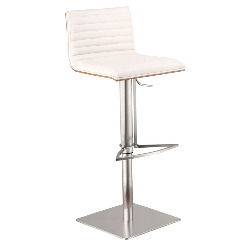 White Faux Leather Armless Swivel Bar Stool with Brushed Stainless Steel Base By Homeroots