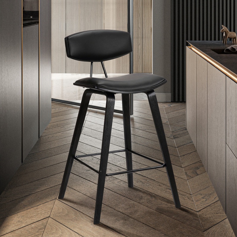 26 Black Faux Leather Mid Century Modern Bar Stool By Homeroots