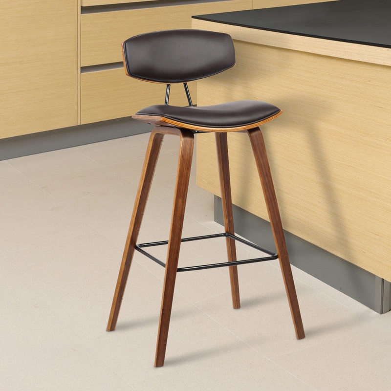 26 Brown Faux Leather Mid Century Modern Bar Stool By Homeroots
