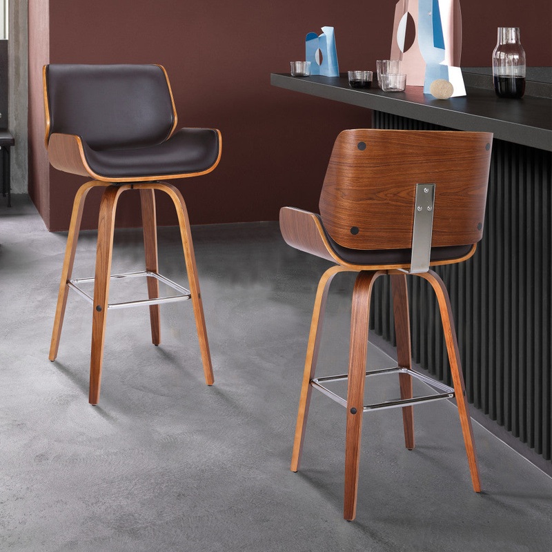 26" Brown Faux Leather Wooden Base Bar Stool By Homeroots