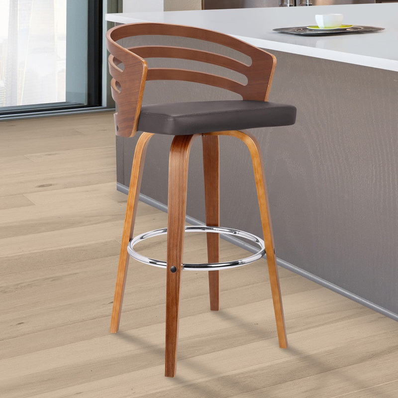 26" Brown Modern Faux Leather Swivel Bar Stool By Homeroots