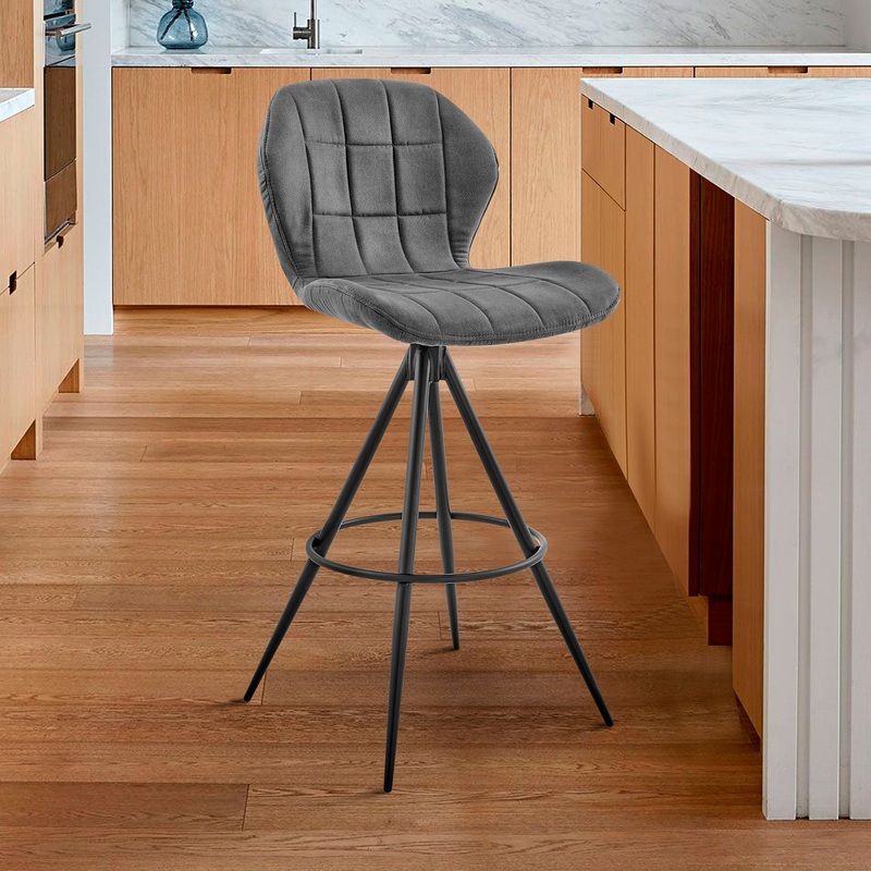 26" Charcoal Gray and Black Microfiber Squared Channel Bar Stool By Homeroots