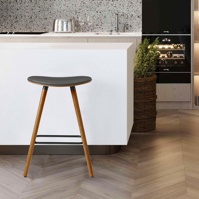 26" Gray Faux Leather Backless Wooden Bar Stool By Homeroots