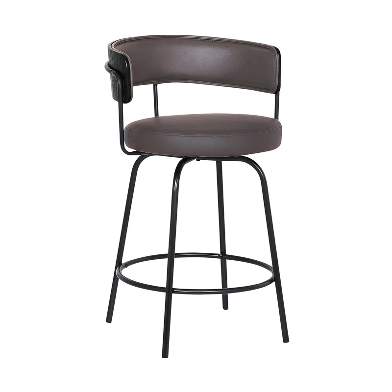 26" Gray Faux Leather Modern Swivel Bar Stool By Homeroots