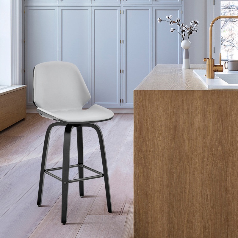 26" Gray Faux Leather Swivel Seat Wooden Bar Stool By Homeroots