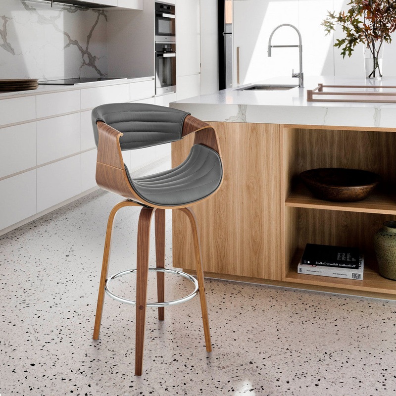 26" Grey Faux Leather and Walnut Wood Retro Chic Counter Stool By Homeroots