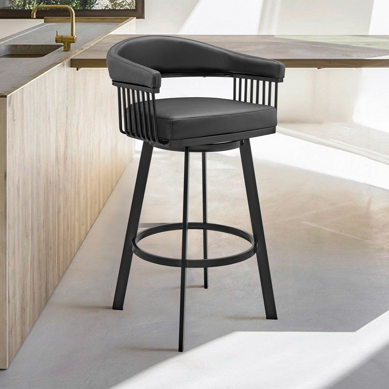 26" Mod Black Faux Leather Black Finish Swivel Bar Stool By Homeroots