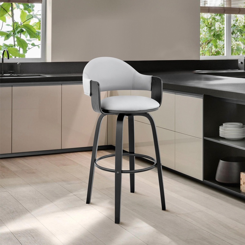 26" Rich Grey Faux Leather Walnut Wood Bar Stool By Homeroots