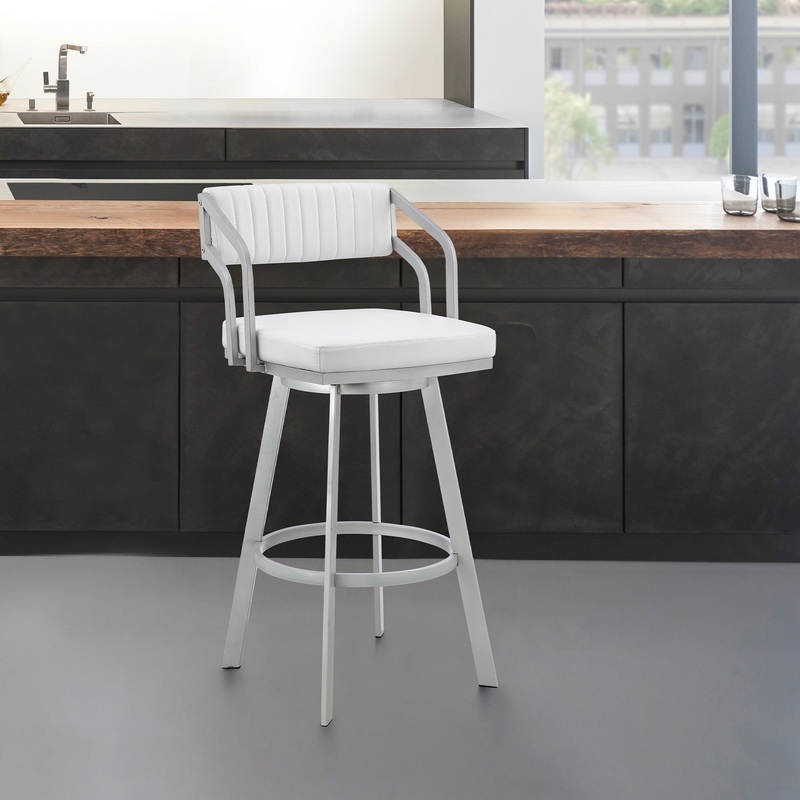 26" Timeless White Faux Leather Bar Stool By Homeroots