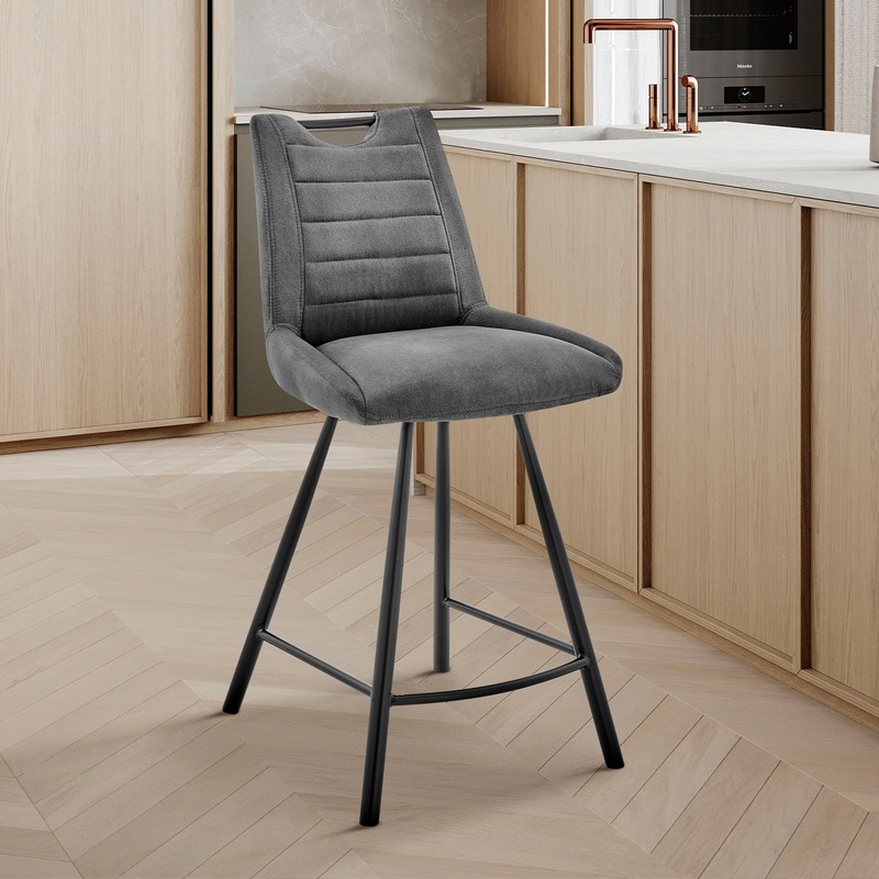 30" Black Fabric and Black Metal Bar Stool By Homeroots