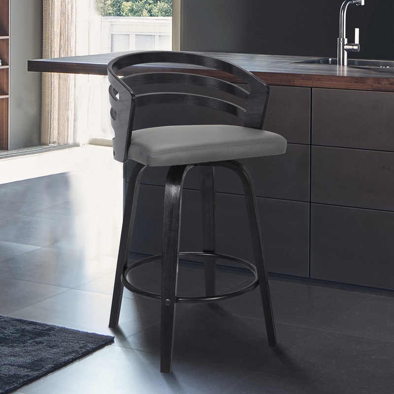 30 Gray Modern Faux Leather Swivel Bar Stool By Homeroots