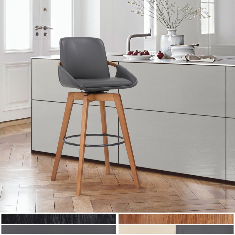 30" Luxurious Grey Faux and Walnut Wood Swivel Bar Stool By Homeroots