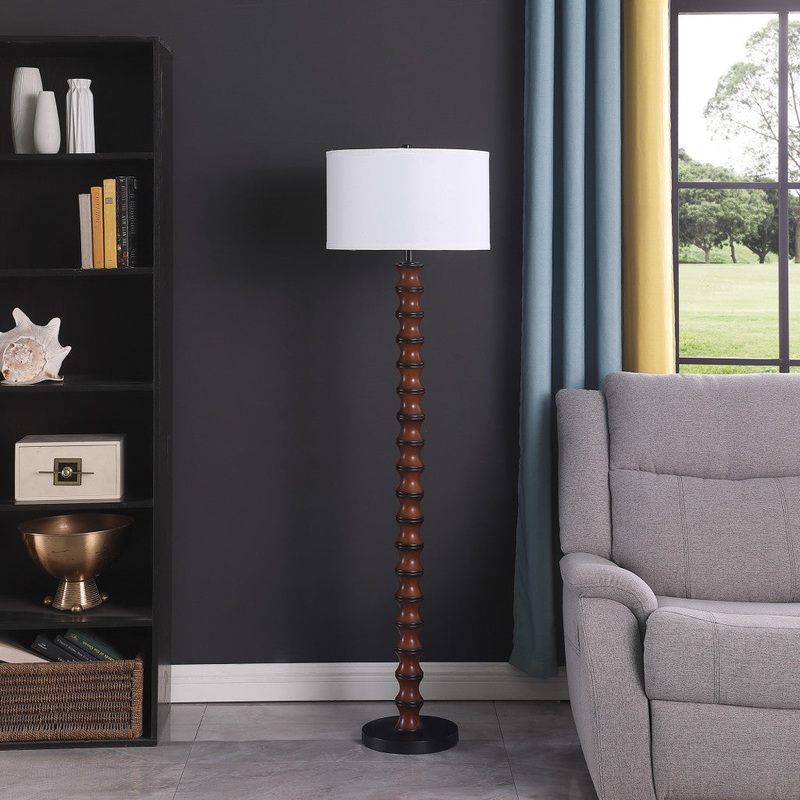 61" Dark Cherry Black Faux Wood Bubble Floor Lamp With White Drum Shade By Homeroots