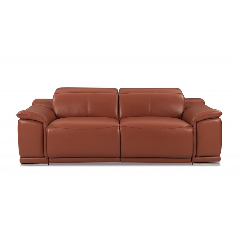 86" Camel Brown Genuine Leather Reclining Sofa By Homeroots