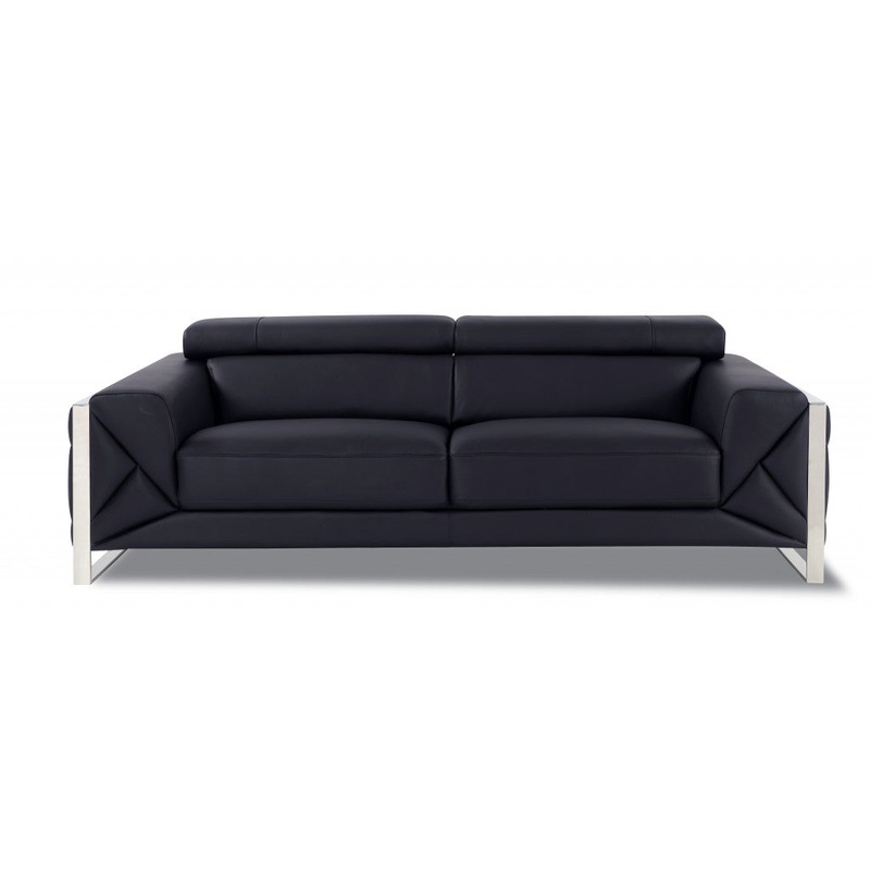 89" Black and Chrome Genuine Leather Standard Sofa By Homeroots