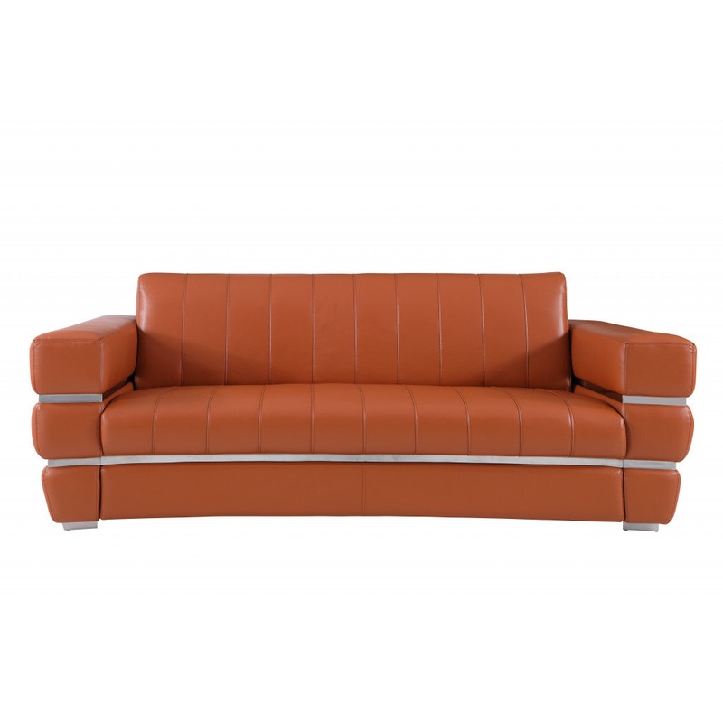 89" Camel Brown Chrome Accents Genuine Leather Standard Sofa By Homeroots