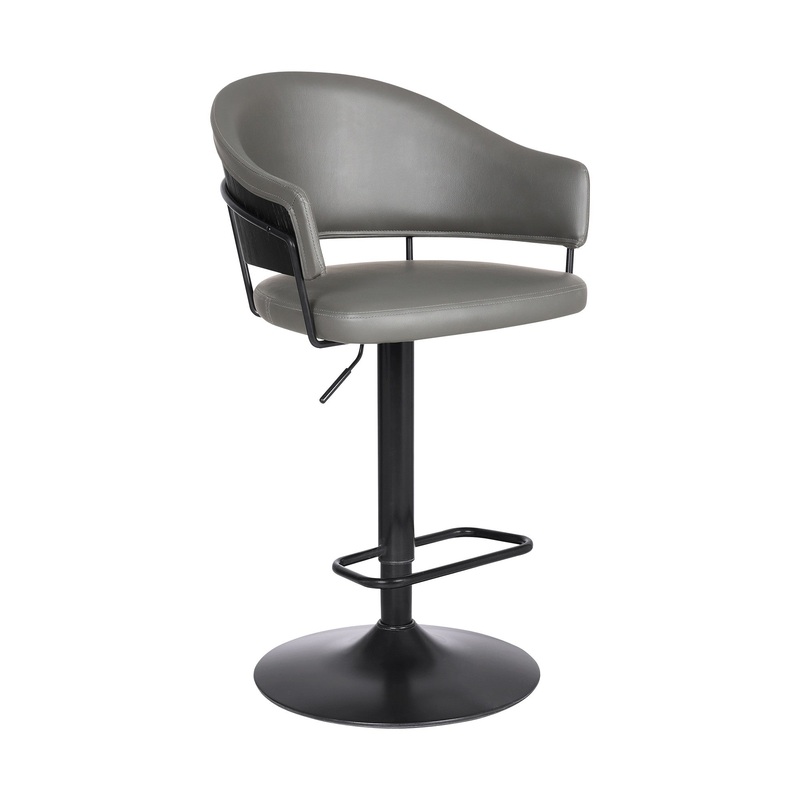 Adjustable Grey Faux Leather Black Wood and Metal Bar Stool By Homeroots