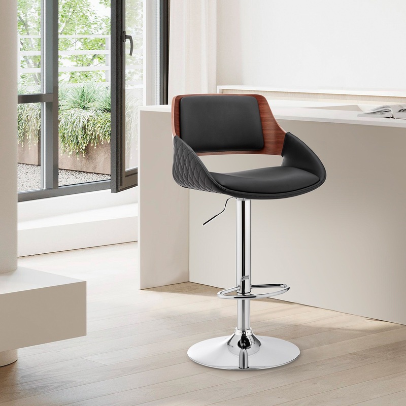 Black Faux Leather Adjustable Chrome Swivel Bar Stool By Homeroots