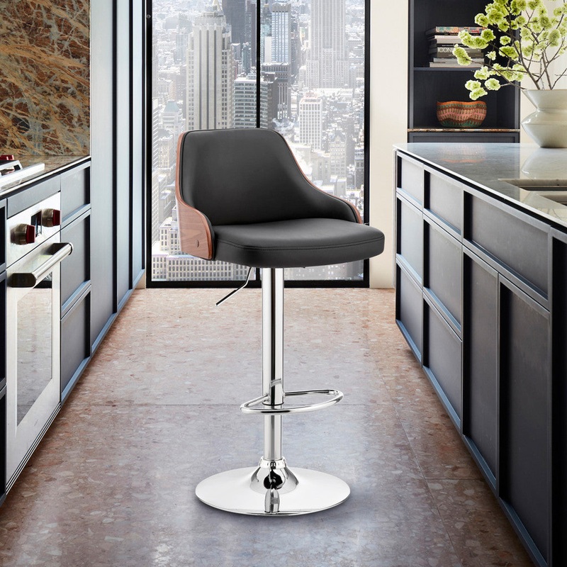 Black Faux Leather Adjustable Modern Bar Stool By Homeroots
