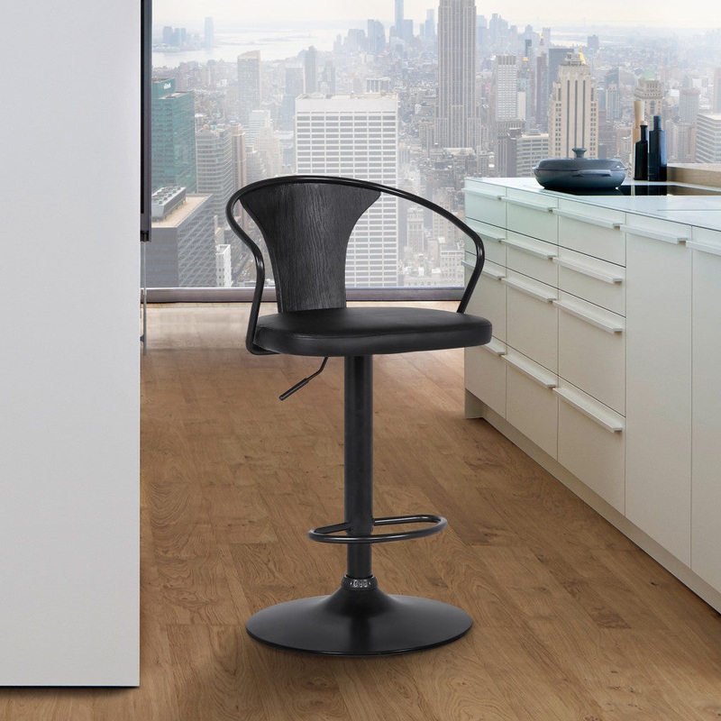 Black Faux Leather & Metal Base Adjustable Bar Stool By Homeroots