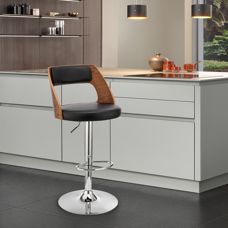 Black Upholstered Chrome Base Adjustable Swivel Bar Stool By Homeroots