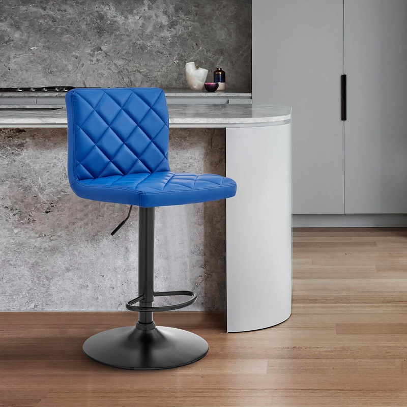 Blue Faux Leather Swivel Adjustable Bar Stool By Homeroots