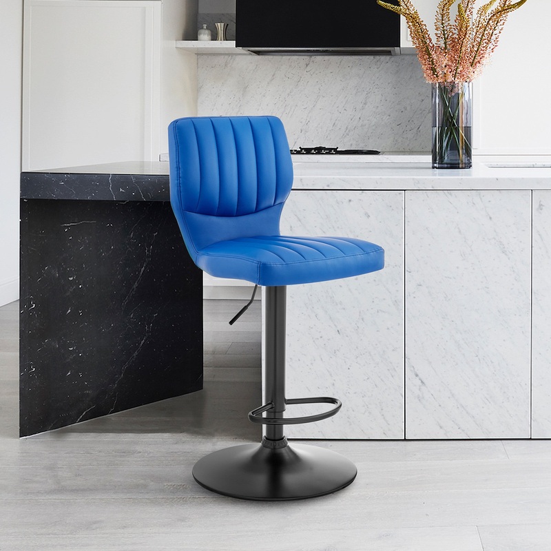 Blue Faux Leather Textured Adjustable Bar Stool By Homeroots