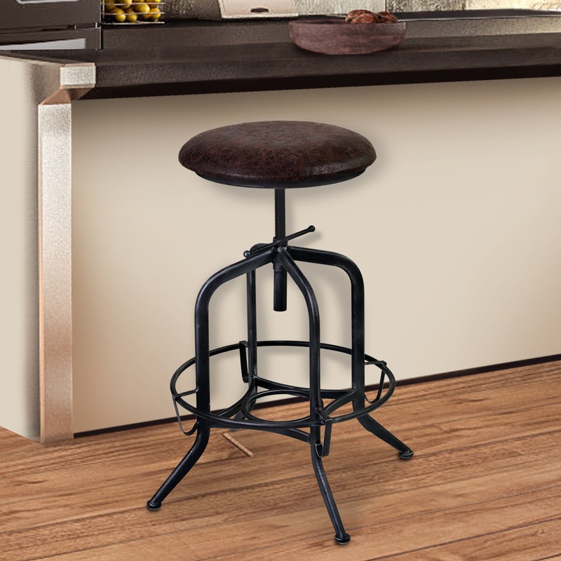 Brown and Black Adjustable Industrial Style Bar Stool By Homeroots