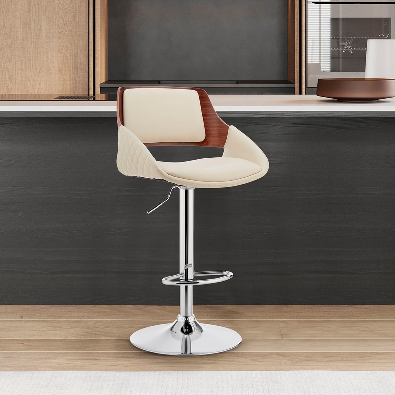 Cream Faux Leather Adjustable Chrome Swivel Bar Stool By Homeroots
