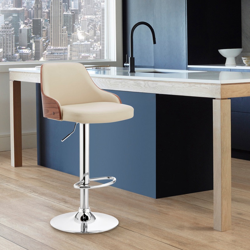 Cream Faux Leather Adjustable Modern Bar Stool By Homeroots