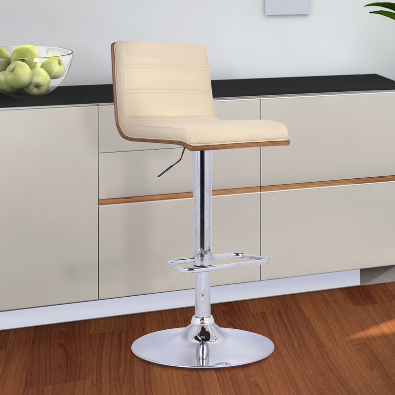 Cream Faux Leather Walnut and Chrome Adjustable Swivel Bar Stool By Homeroots