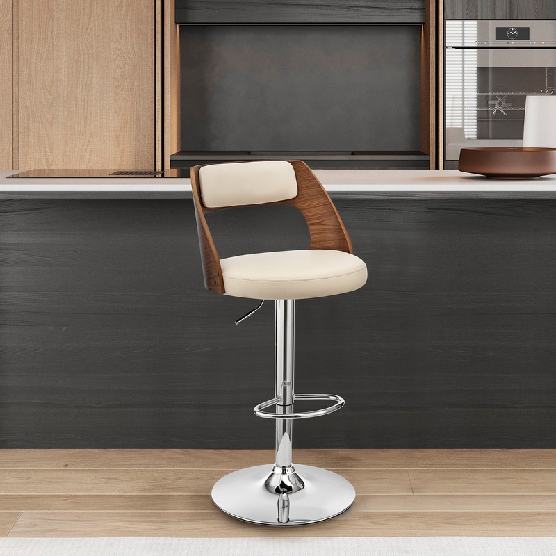 Cream Upholstered Chrome Base Adjustable Swivel Bar Stool By Homeroots