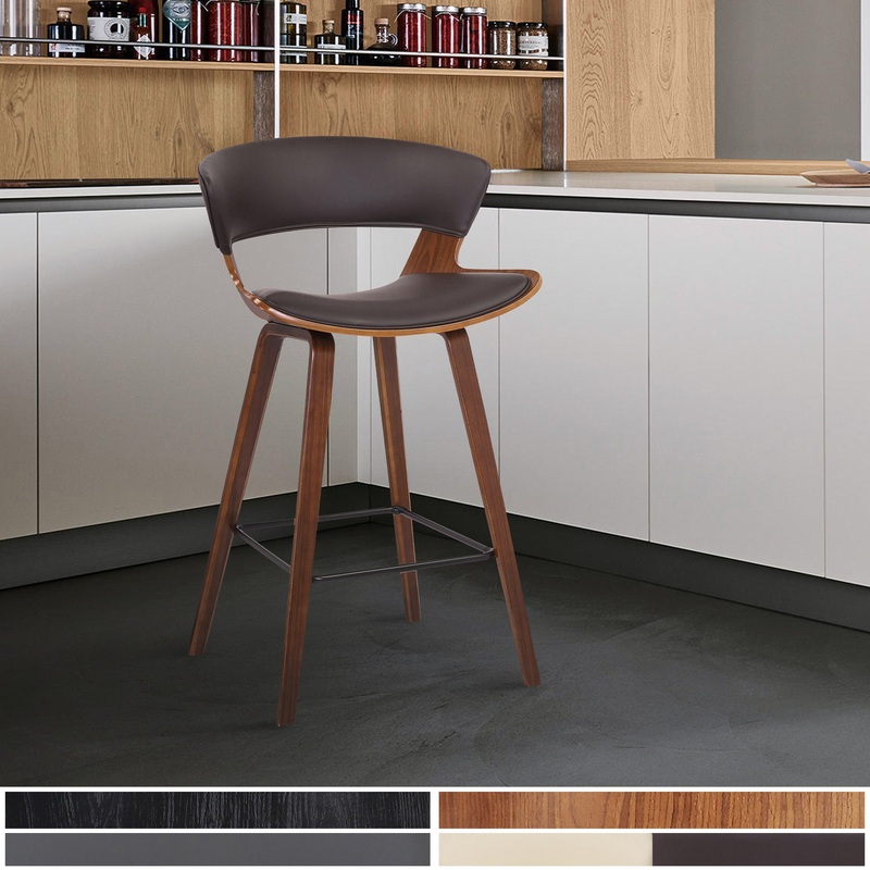 Dark Brown Faux Leather and Wood Modern Bar Stool By Homeroots